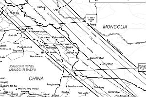 Karte von China, Russland und der Mongolei mit Pfad