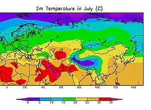 Juli Temperaturkarte Asien