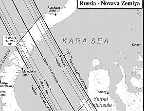 Karte von Novaja Semlya mit Pfad